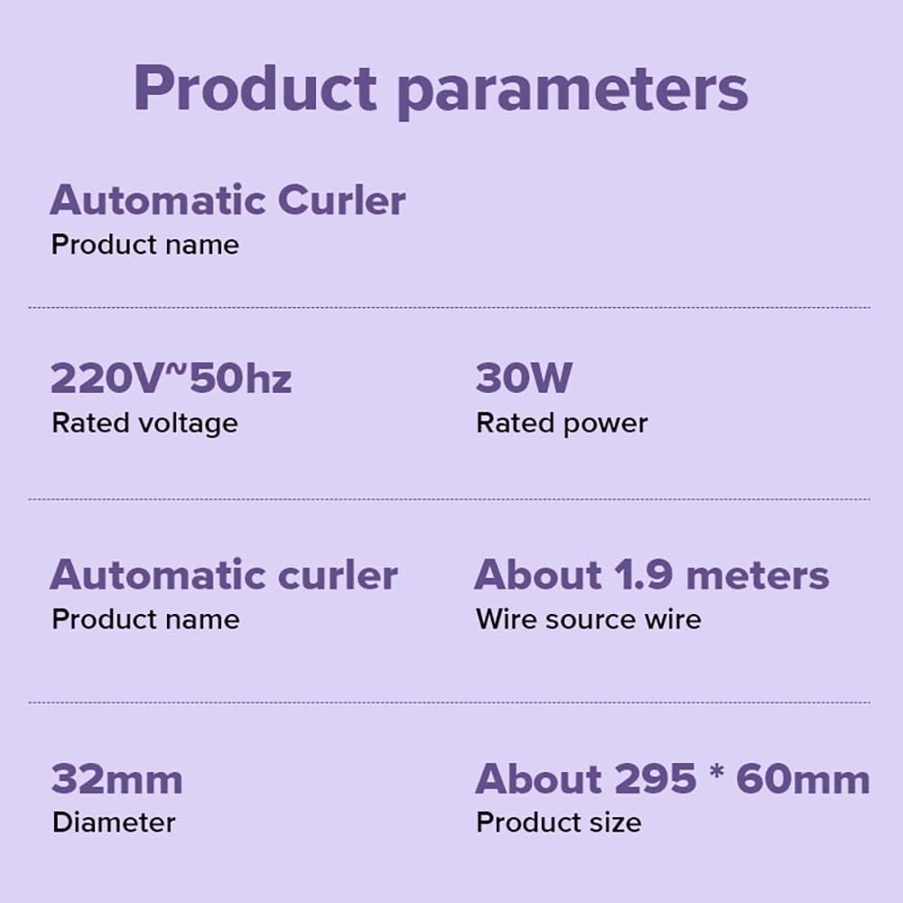 Product parameters of an automatic curler on a purple background