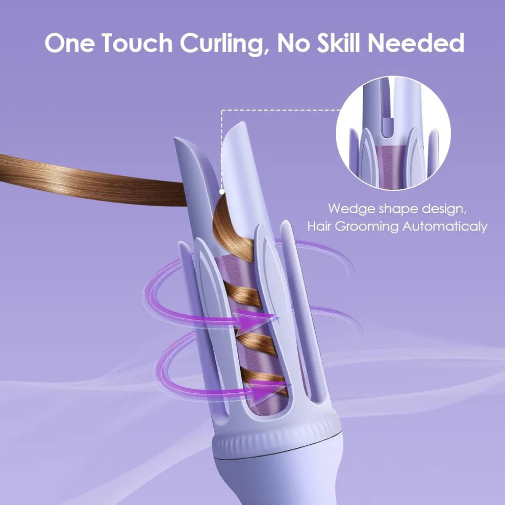 Hair straightener with a wedge shape design on a purple background