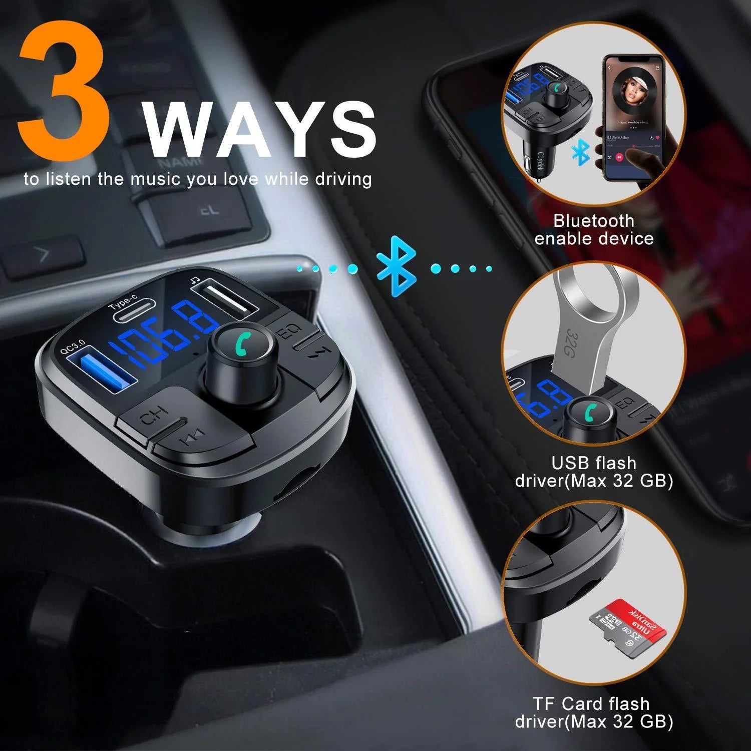 Car MP3 Bluetooth FM Transmitter – USB Charger with FM Modulator | Emirazaar UAE