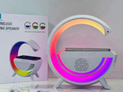 مصباح طاولة LED ذكي مع شاحن لاسلكي وإضاءة ليلية وساعة منبه ومكبر صوت بلوتوث