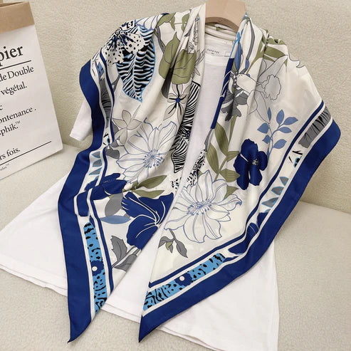 110cm Floral Twill Silk Scarf for Women – Elegant Korean Style Imitation Silk Shawl | Emirazaar UAE