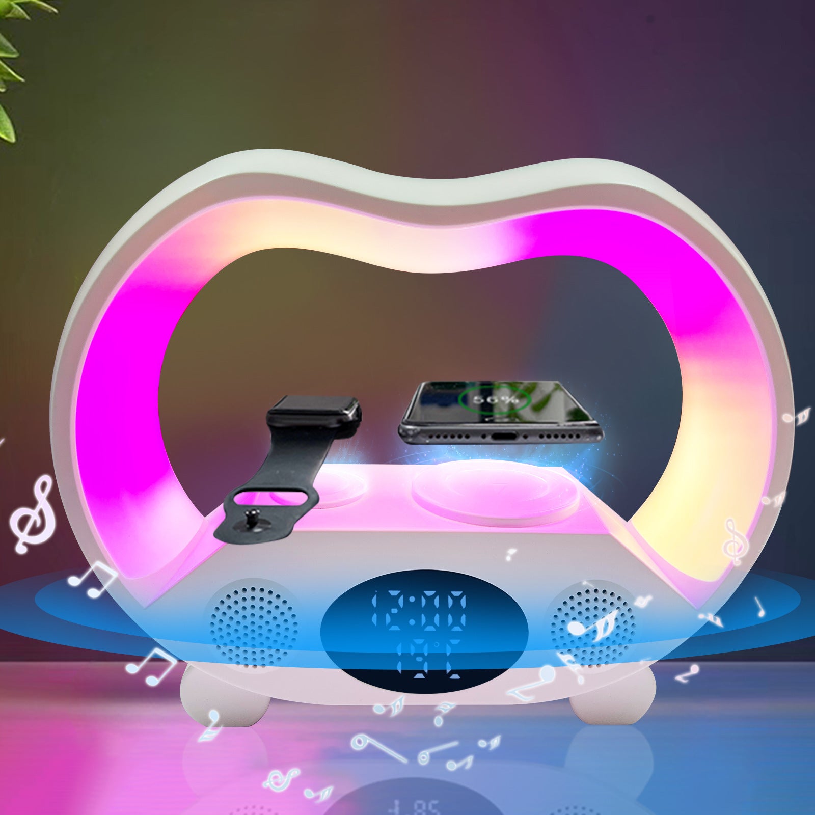 مصباح طاولة LED ذكي 6 في 1 مع لاسلكي - مصباح ذكي 6 في 1 مع شاحن وسماعة