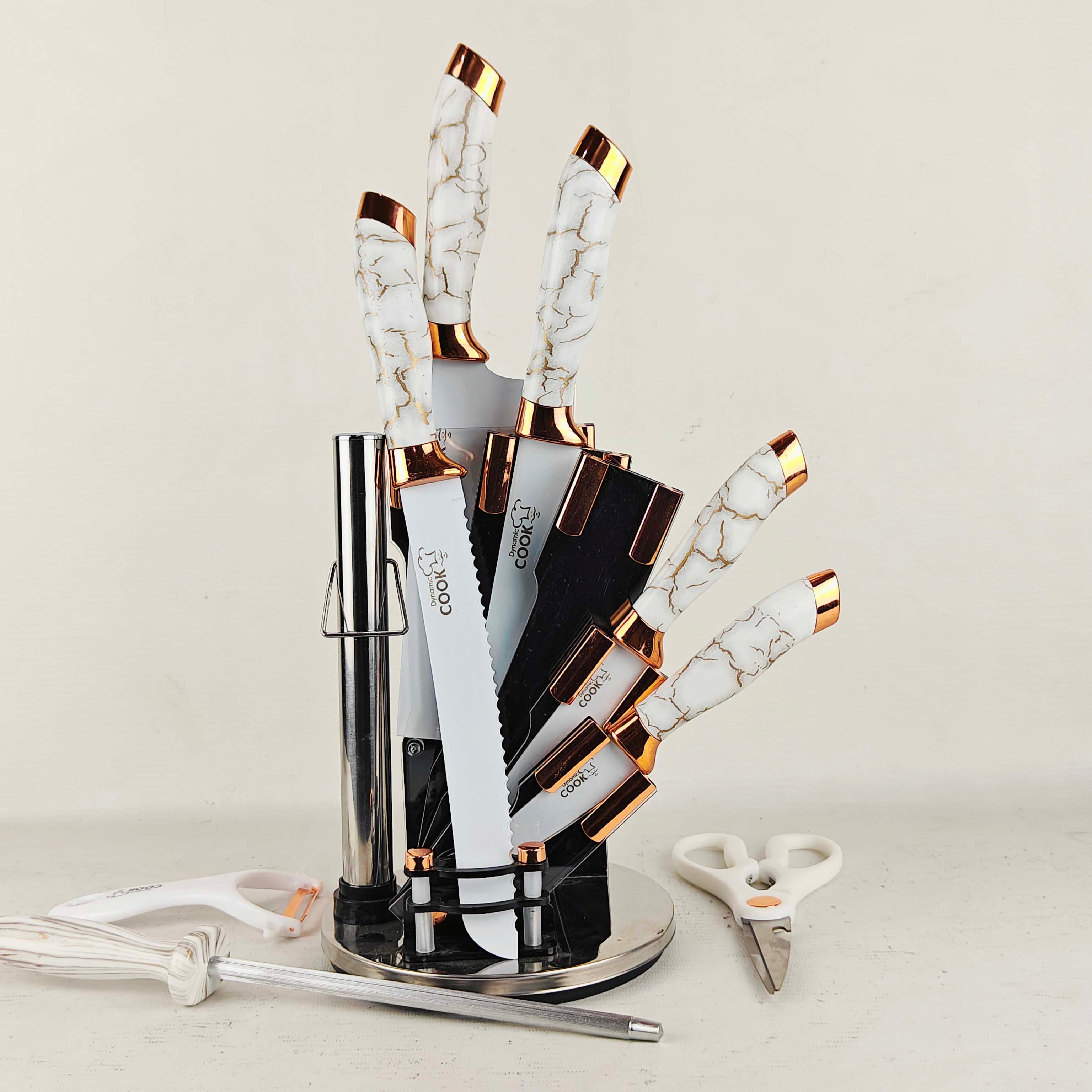 Professional Rose Gold Knife Set (6Pcs) – Stylish Chef Tools with Holder