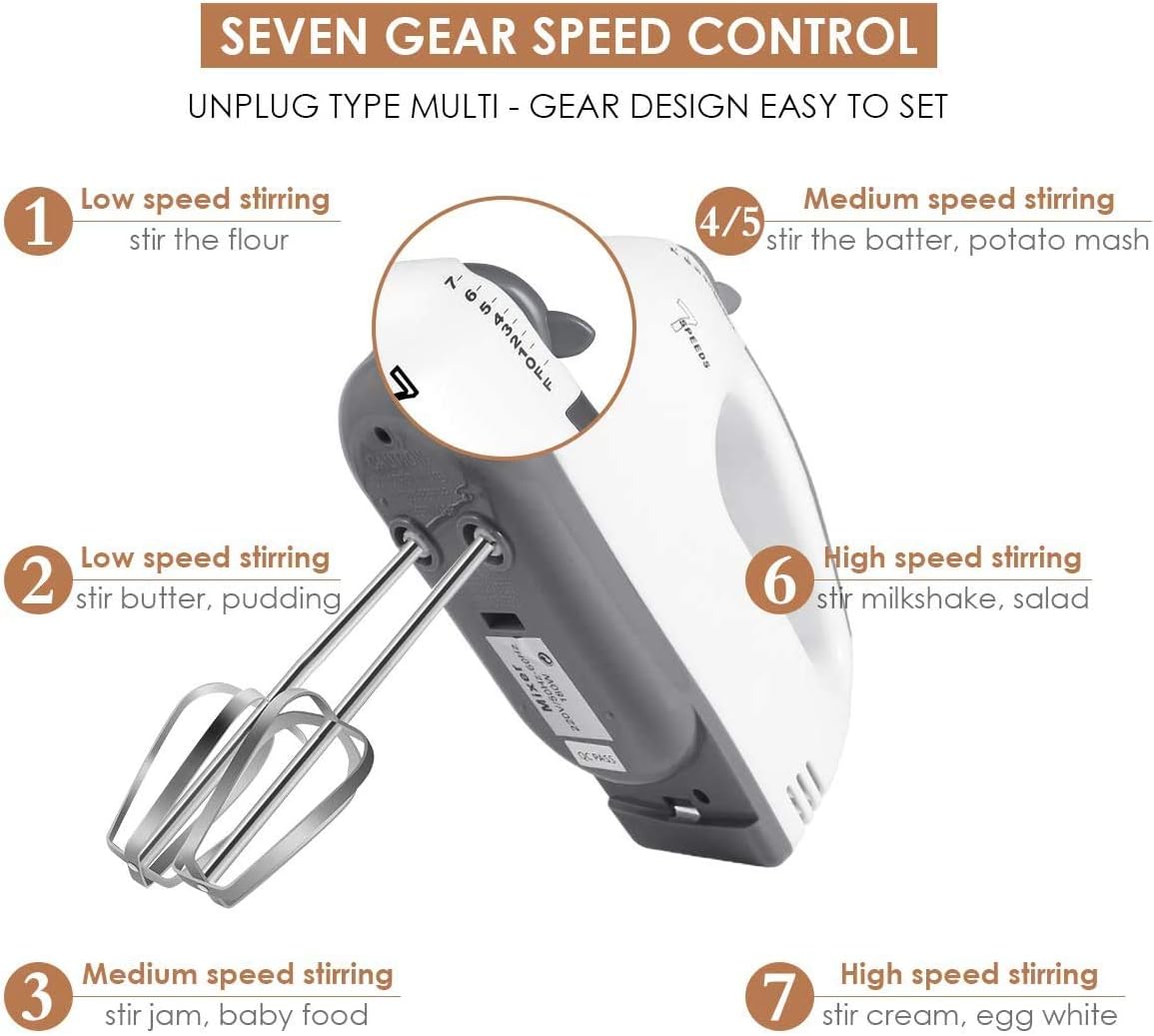 Super Hand Mixer 7-Speed Electric with Stainless Steel Attachments – UAE Baking Essential