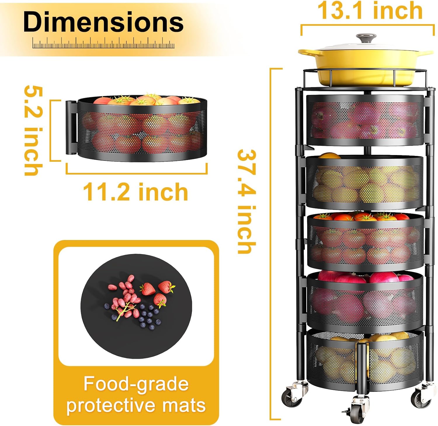 360° Rotating Fruit & Vegetable Basket Bowls with Wheels | Emirazaar