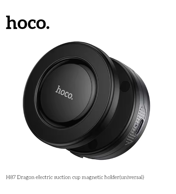 Black electric suction cup magnetic holder with 'hoco.' branding on a white background