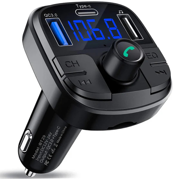 جهاز إرسال FM للسيارة يعمل بتقنية بلوتوث وMP3 - شاحن USB مع مُعدّل FM | Emirazaar الإمارات العربية المتحدة