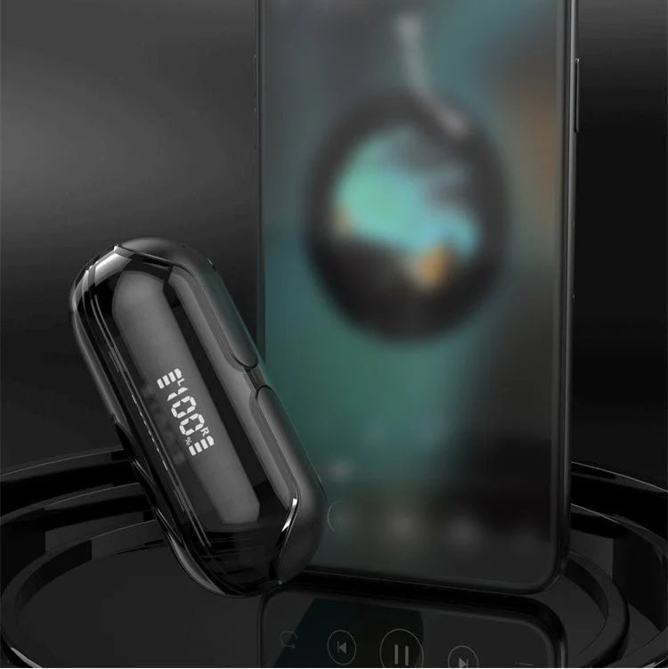 Bluetooth earbud and smartphone with ENC Noise Reduction feature on a dark background