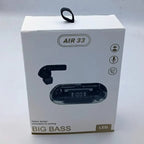 White box with black air purifier illustration and 'AIR 33' branding on a white background