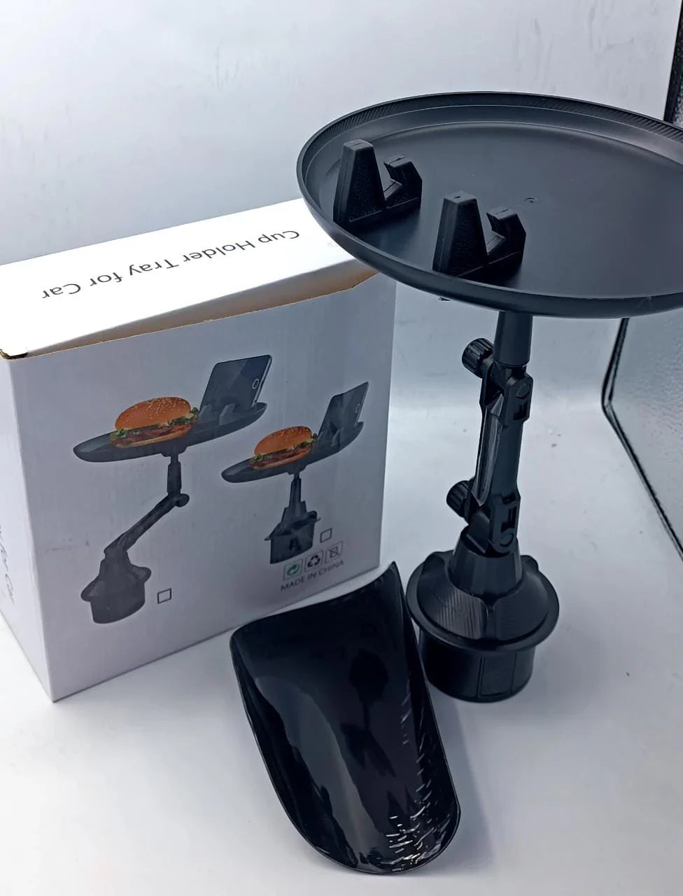 3-in-1 Car Cup Holder Food Tray with Phone Stand – Swivel Design | Emirazaar UAE