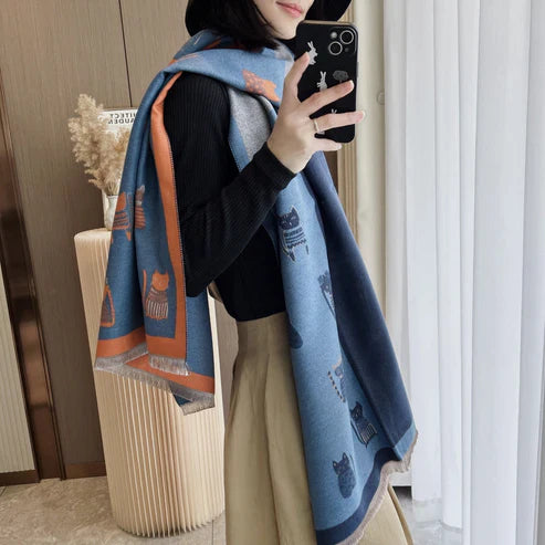 Cute Kitten Plaid Cashmere Shawl Scarf – Soft, Warm & Stylish Winter Wrap | Emirazaar UAE