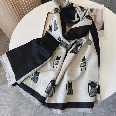 Cute Kitten Plaid Cashmere Shawl Scarf – Soft, Warm & Stylish Winter Wrap | Emirazaar UAE