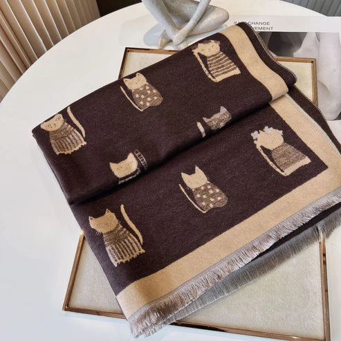 Cute Kitten Plaid Cashmere Shawl Scarf – Soft, Warm & Stylish Winter Wrap | Emirazaar UAE