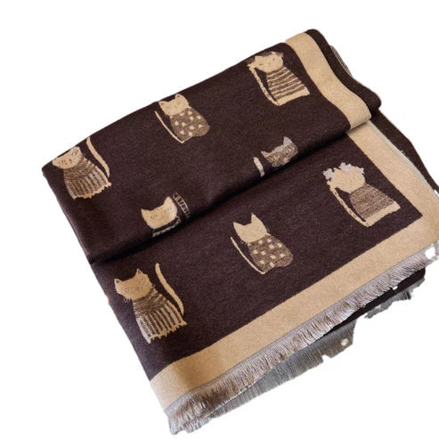 Cute Kitten Plaid Cashmere Shawl Scarf – Soft, Warm & Stylish Winter Wrap | Emirazaar UAE