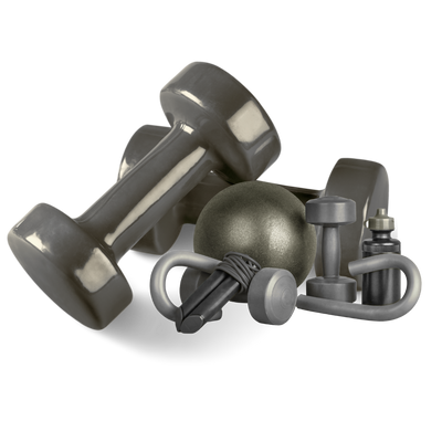 Pair of gray dumbbells on a white background