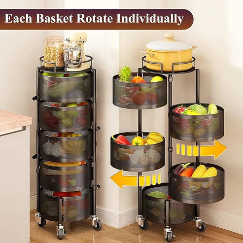 360° Rotating Fruit & Vegetable Basket Bowls with Wheels | Emirazaar