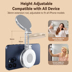 Height adjustable phone ring light with extension rod, compatible with all devices.