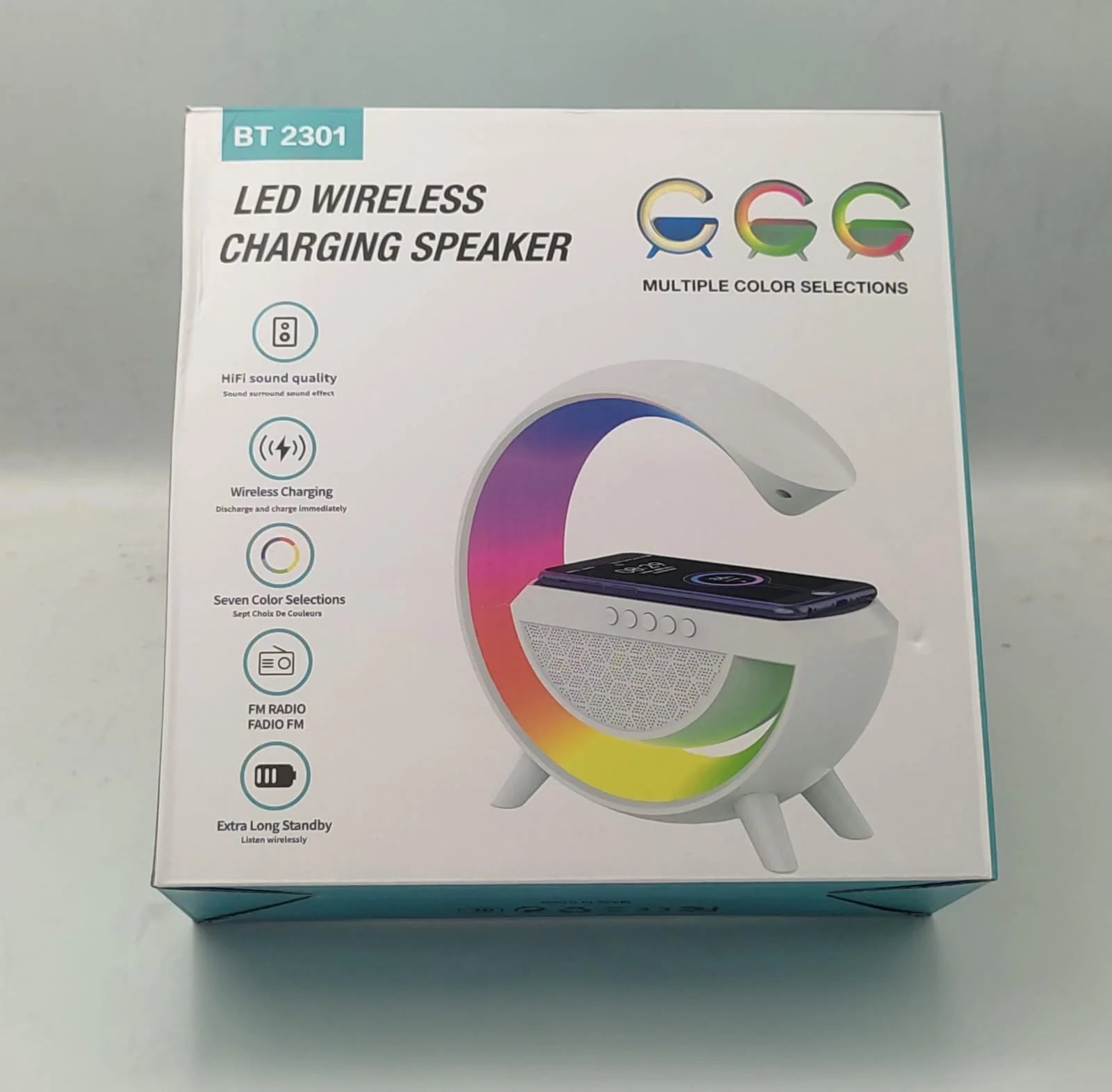 مصباح طاولة LED ذكي مع شاحن لاسلكي وإضاءة ليلية وساعة منبه ومكبر صوت بلوتوث