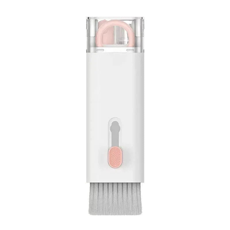 White cleaning tool with pink head on a white background