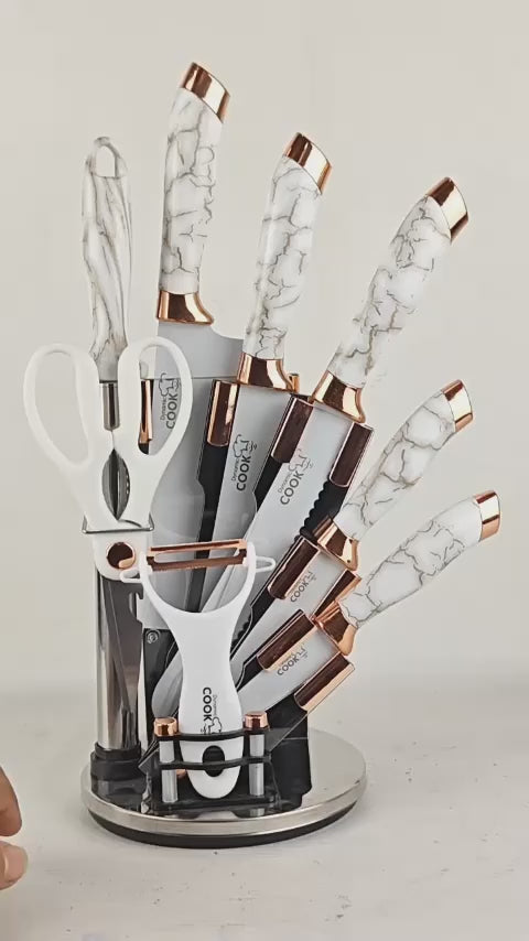 Professional Rose Gold Knife Set (6Pcs) – Stylish Chef Tools with Holder