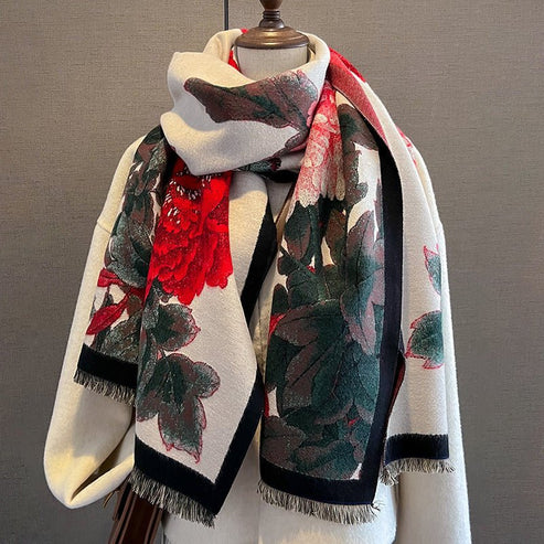 Retro Floral Warm Cashmere Scarf for Women – Thick, Soft & Stylish | Emirazaar UAE