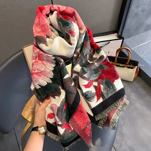 Retro Floral Warm Cashmere Scarf for Women – Thick, Soft & Stylish | Emirazaar UAE