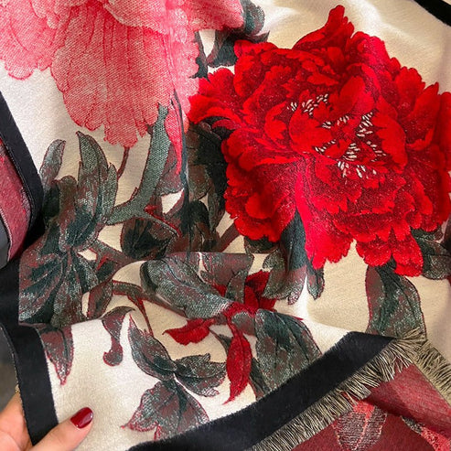 Retro Floral Warm Cashmere Scarf for Women – Thick, Soft & Stylish | Emirazaar UAE