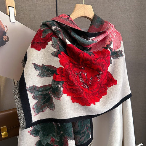 Retro Floral Warm Cashmere Scarf for Women – Thick, Soft & Stylish | Emirazaar UAE