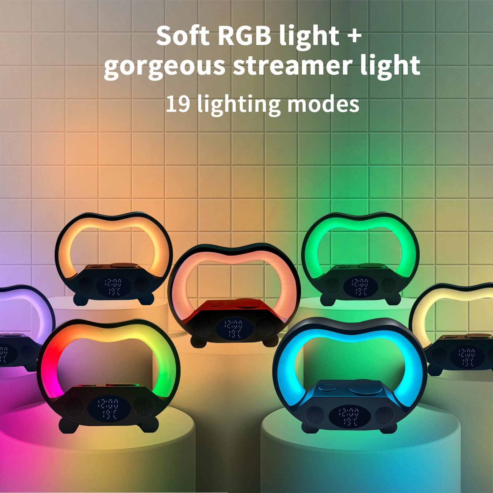 مصباح طاولة LED ذكي 6 في 1 مع لاسلكي - مصباح ذكي 6 في 1 مع شاحن وسماعة