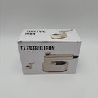 Box packaging of an electric iron with images and text on a white background