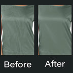 Comparison of a green shirt labeled 'Before' and 'After' on a black background.
