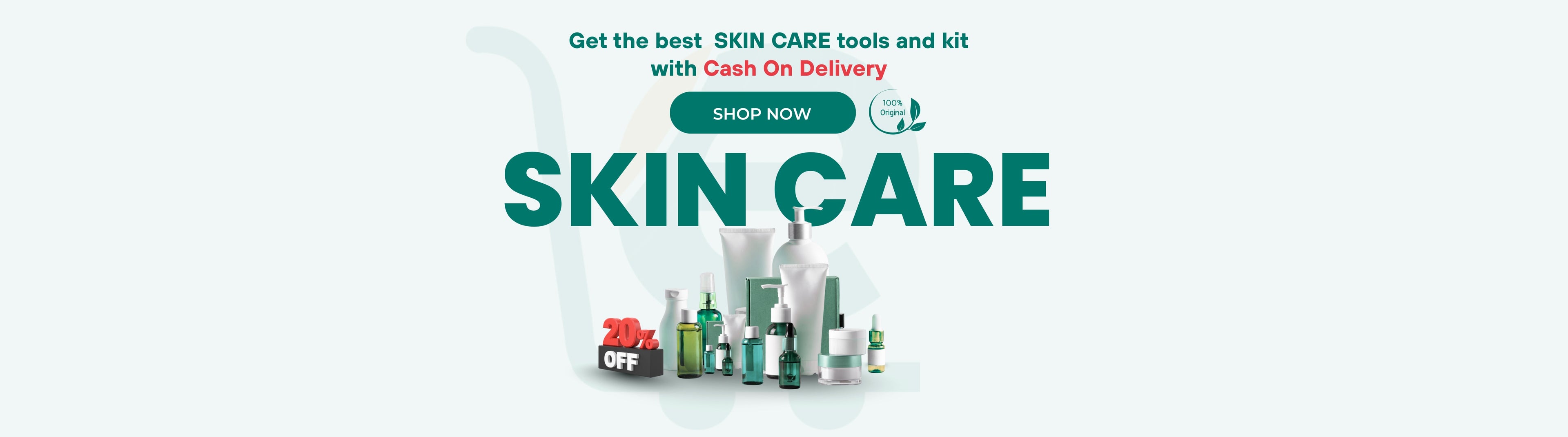 Promotional banner for skin care products with text on a white background